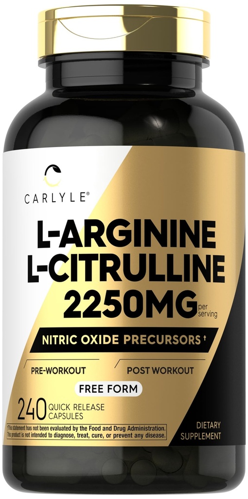 Carlyle L-Arginin L-Citrulline Ergänzung | 2250mg | 240 Pulver Kapseln | Nitric Oxid Precursors | Free Form | Non-GMO & Gluten Kostenlos