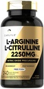 Carlyle L-Arginin L-Citrulline Ergänzung | 2250mg | 240 Pulver Kapseln | Nitric Oxid Precursors | Free Form | Non-GMO & Gluten Kostenlos