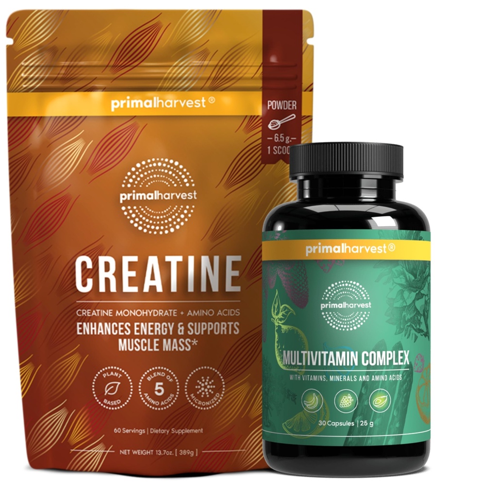 Primal Multivitamin + Primal Creatine Powder Bundle | 2-Pack | Support Daily Nutrition, Energy & Muscle Strength | 30 Serve Ogni