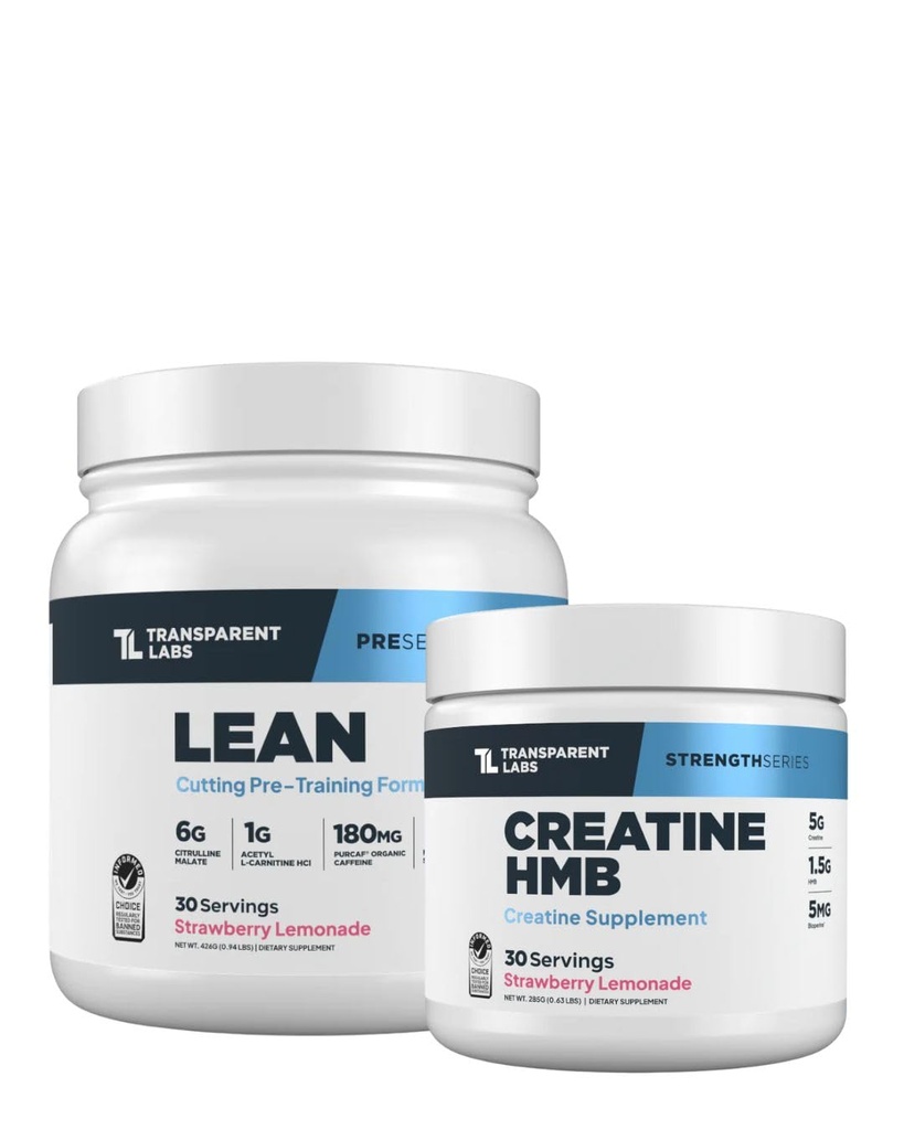Laboratoires transparents Lean Pré-entraînement (30 portions, citronnade de fraise) et créatine HMB (30 portions, citronnade de fraise)