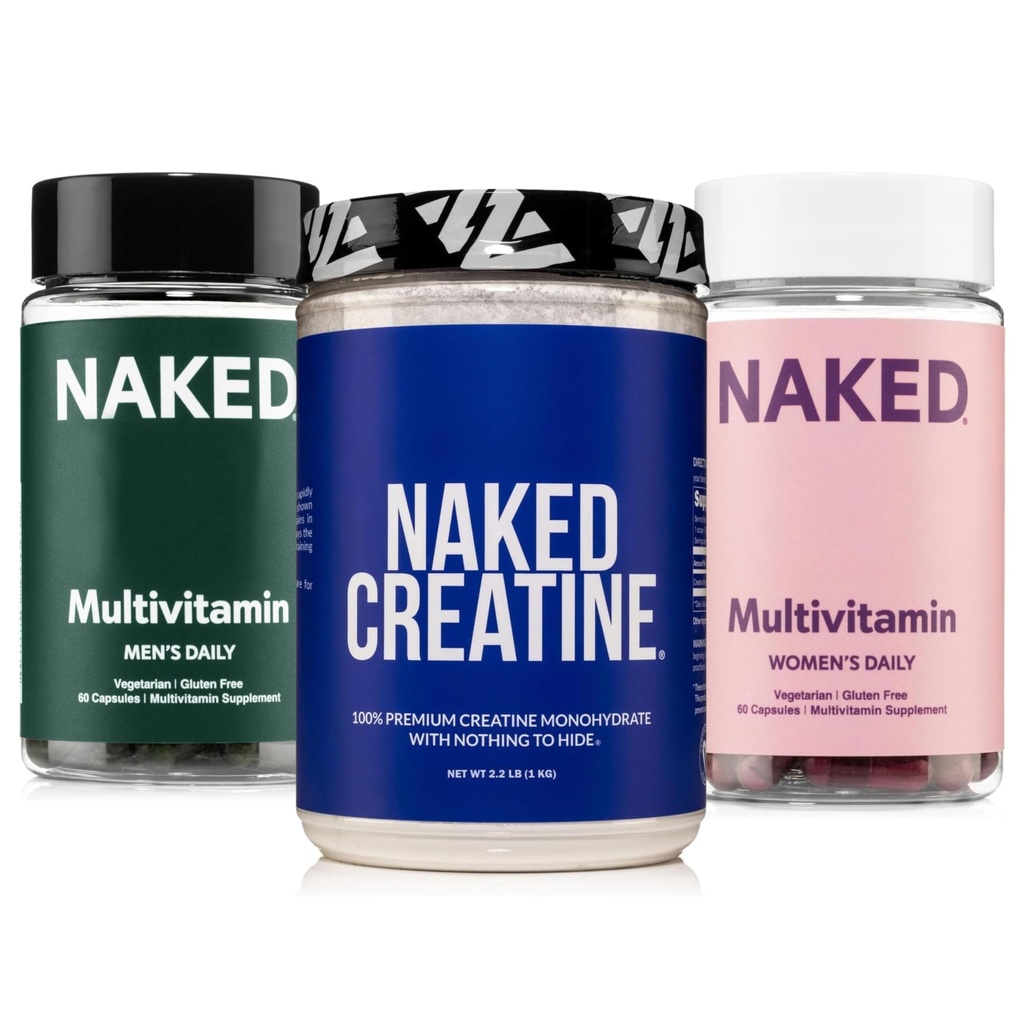 NAKED Creatine + Men’s & Women’s Multivitamin Bundle – Pure 1000g Creatine Powder mit täglichen Multis für Stärke, Gut & Immune Health