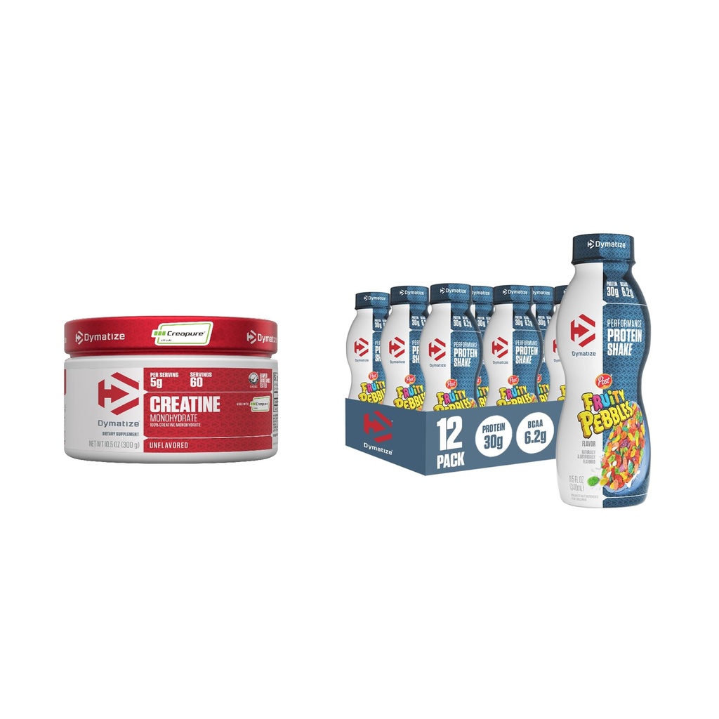 Ensemble de Dymatize Performance Protein Shake, Fruity Pebbles (12 pack) + 100% Créatine Monohydrate avec Creapure (60 portions)