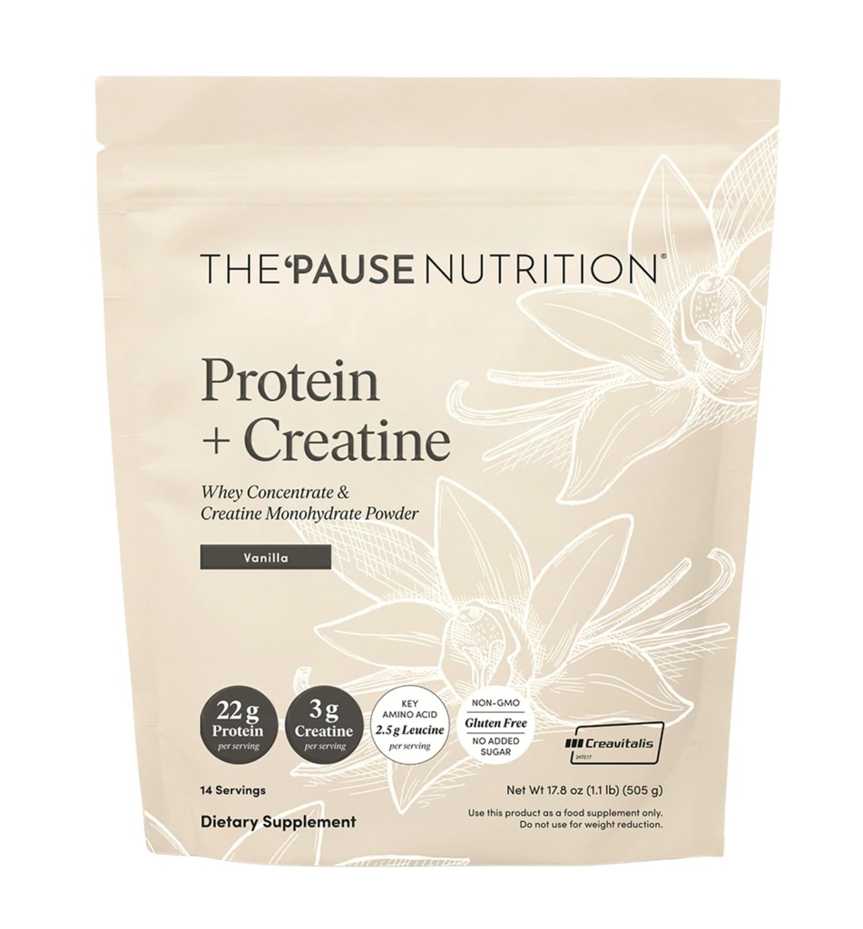 The 'Pause Life Protein + Creatine, Realizzato con Creavitalis Creatine Monoidrato, Proteine del Siero, & BCAA per Uomini e Donne, Senza Glutine, Basso Zucchero, Non OGM, Vanilla Flavor, 14 Serve, 17.8 oz