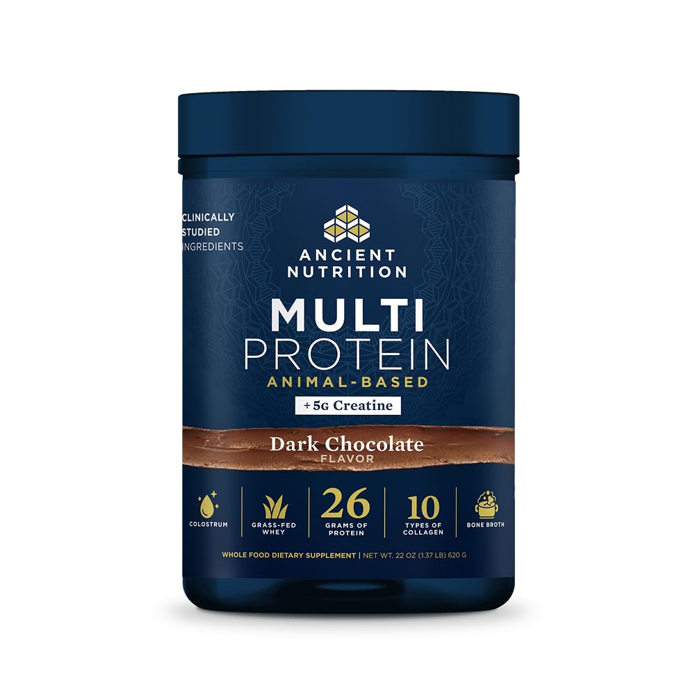 Antica Nutrition Multi Protein Animal Based Powder + Creatine, 26g Protein, Grass Fed Whey, Bone Broth, Collagen Peptides, 5g Creatina Monoidrato, Colostrum & Probiotics, Cioccolato Oscuro, 15 Servings