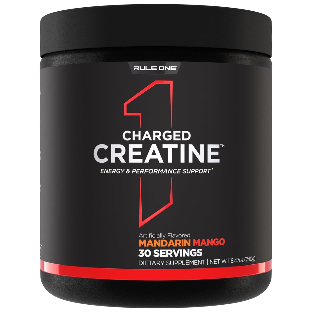 Regola 1 Proteine Charged Creatina - Integratore Multifunzione di allenamento con Creatina, Elettrolita e miscele di energia per l'intensità, le prestazioni e il supporto di idratazione (30 Serve, Mandarin Mango)