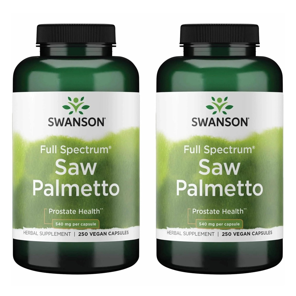 Swanson Saw Palmetto - Integratore a base di erbe Promozione della salute della prostata maschile - Integratore naturale per capelli e supporto sanitario urinario (540 mg 250 capsule) (2 Pack)