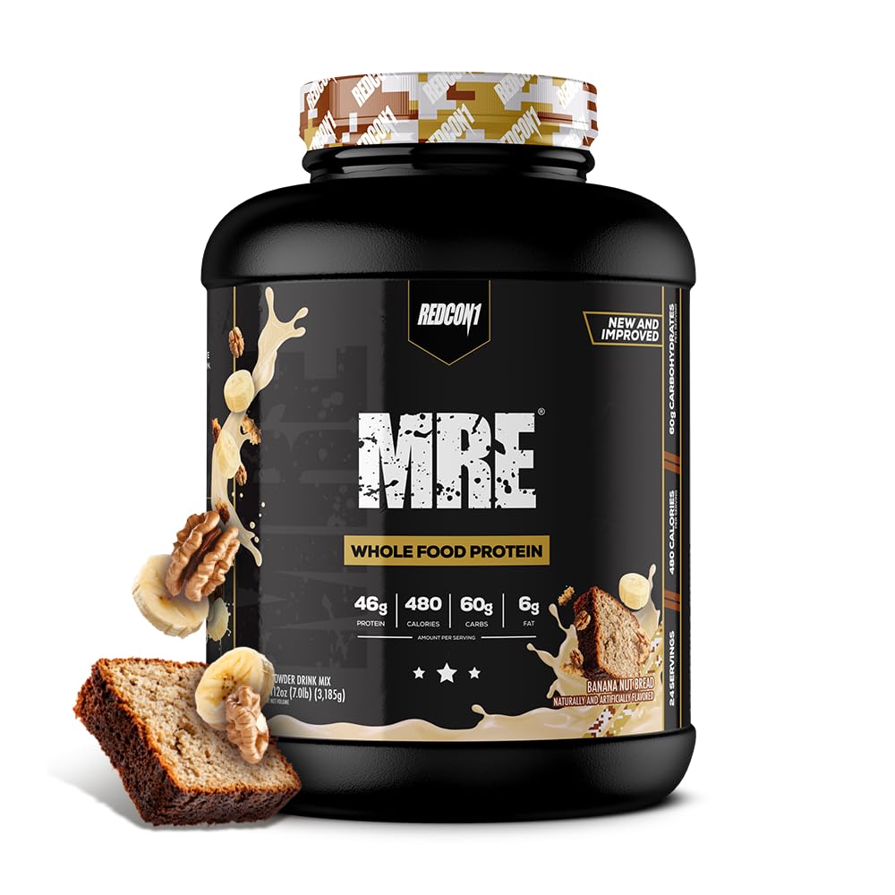 REDCON1 MRE Ganzes Lebensmittelproteinpulver, Banana Nut Bread - Meal Replacement Made with Animal and Plant Based Protein Sources, Nutrient and Calorie Dense, 0g Added Sugar (24 Servings)