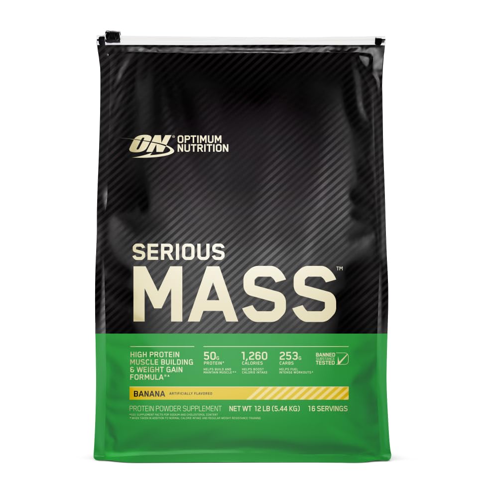 Optimum Nutrition Serious Maß, Weight Gainer Protein Powder, Masse Gainer, Vitamin C und Zink für Immununterstützung, Kreatin, Banana, 12 Pfund (Packaging May Vary)