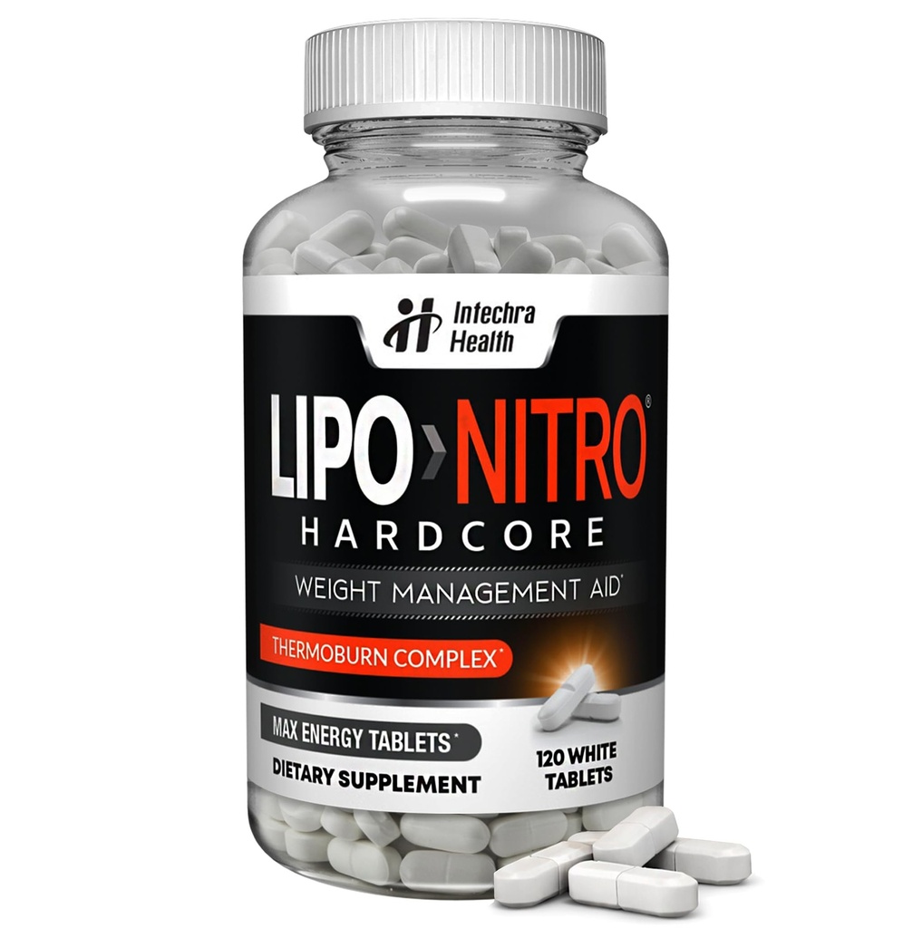 Piles Thermo-Burn de régime LipoNitro® avec supplément alimentaire Nitro Energy fabriqués aux États-Unis - 120 comprimés blancs