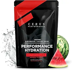 Prestazioni di Cerus - Polvere di elettrolito di prestazione di idratazione – Sapore di anguria, Monoidrato di creatina 5g, 500mg polvere di acqua di cocco – Supporta l'eccedenza, il recupero del muscolo & Keto 30 Servings