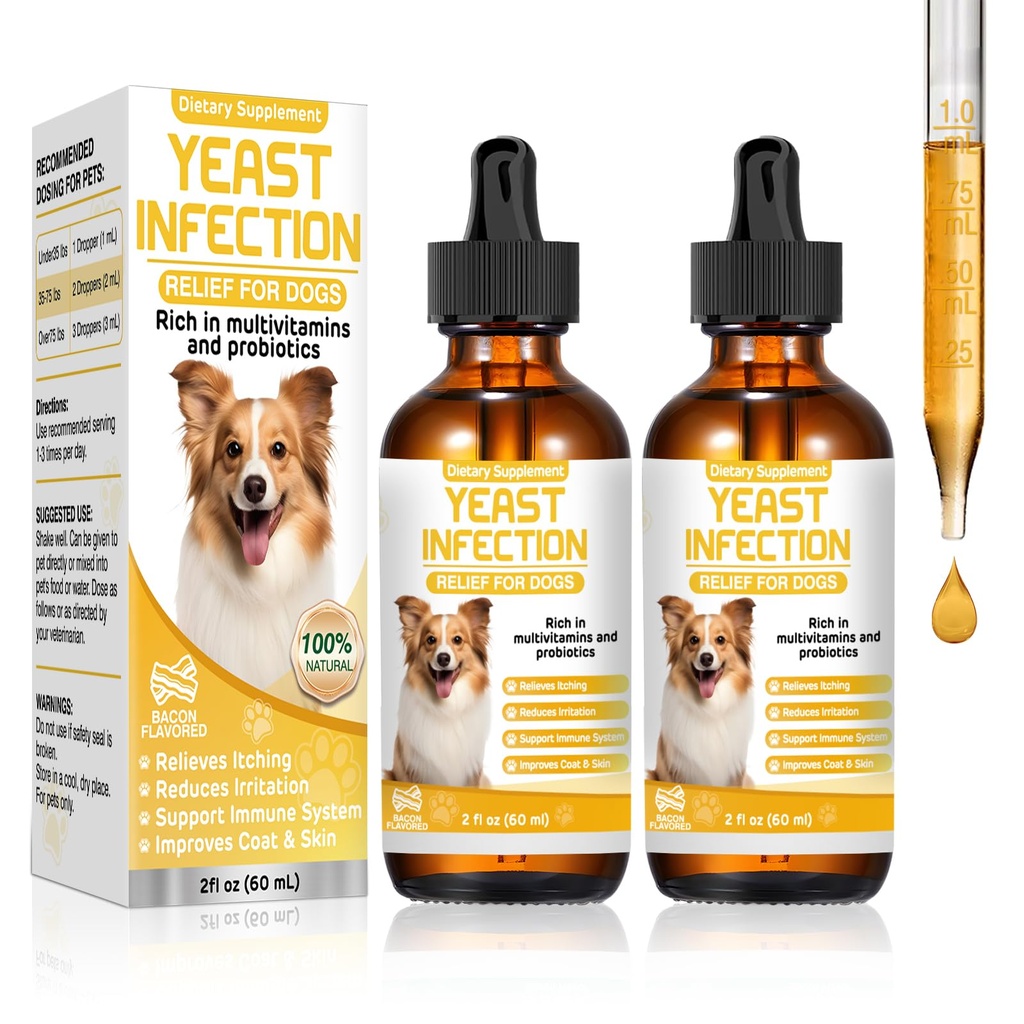 Traitement de l'infection des levures pour chiens, traitement de l'infection des oreilles de chien, oreille de démangeaison, peau et allergies Symptômes de soulagement-réduit l'inflammation et soulage l'irritation, supplément de chien gouttes avec multivitamines probiotiques