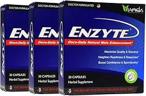 Enzyte® by Vianda Male Enhancement Health Supplement for Blood Flow, Stamina, and Quality, avec Ginseng asiatique, Ginkgo Biloba, Graines de raisin, Graine de chèvre en chaleur, Muira Puama - 30 Capsules (3 Pack)