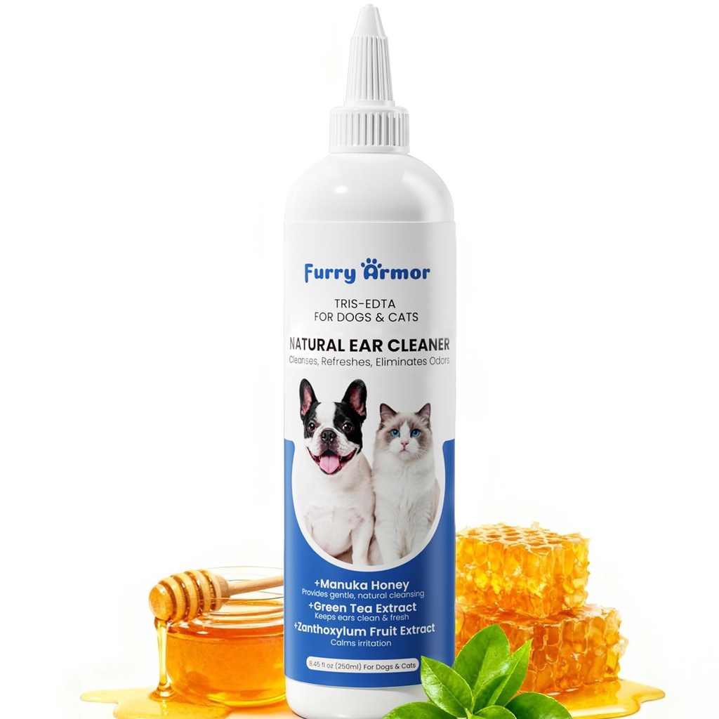 Itch Relief Ohr Reiniger für Hunde & Katzen Natürliche Gentle Formel mit Manuka Honig & Grüner Tee - Dreifache Botanische Wash für Infektion & Hefe Prävention, PH Balanced No-Sting 8.45 Unze