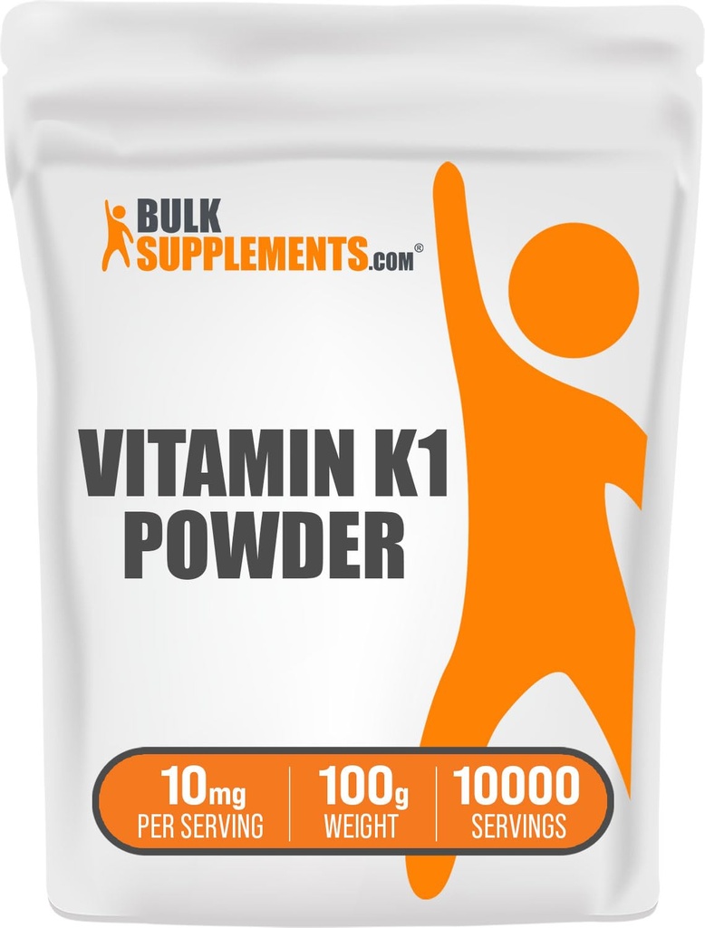 BulkSupplements.com Vitamin K1 Pulver - Vitamin K1 Nahrungsergänzungsmittel für Knochen und Herzgesundheit - Glutenfrei, 10mg pro Portion, 100g (3,5 oz) (Pack von 1)