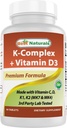 Best Naturals K-Complex con K1 (Phytonadione 1500 mcg + K2 come Menaquinone 100 mcg + K2 come MK-4 1000 mcg) + D3 + VIT. C - 90 compresse - Made in Italy