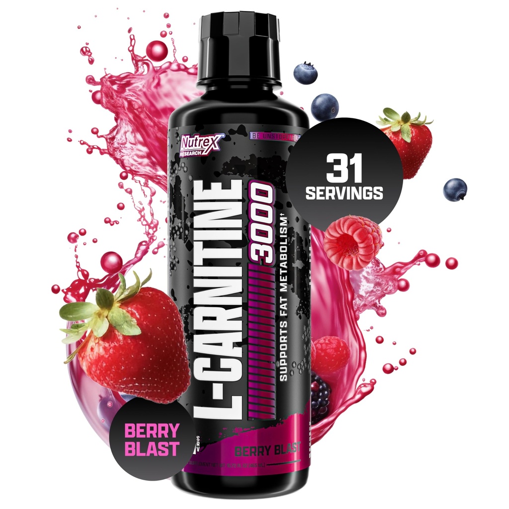 Nutrex Forschung L-Carnitine 3000 (31 Servierungen, Berry Blast) | Flüssige Schüsse, Stimulant Free | Unterstützt Muskelrückgewinnung für Männer und Frauen
