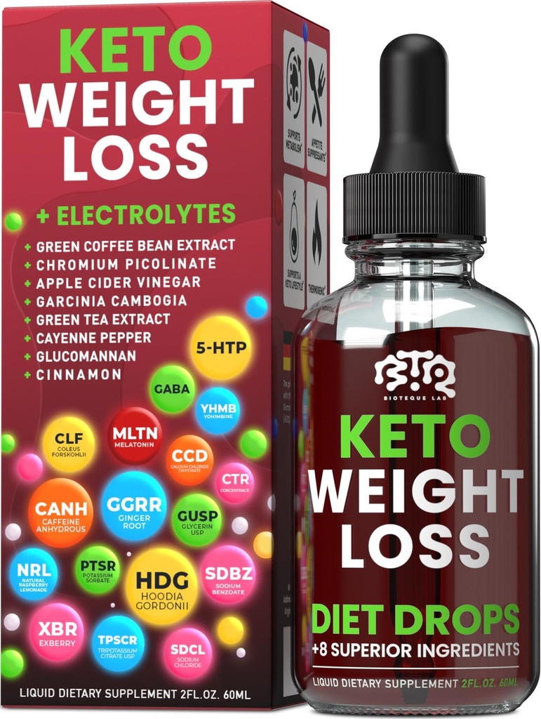 Keto Weight Loss Diät Tropfen, Natürliche Appetit Suppressant, Fat Burner für Frauen und Männer mit Apfel Cider, Green Coffee Bean Extract, Cinnamon, Cayenne Pfeffer Metabolism Booster