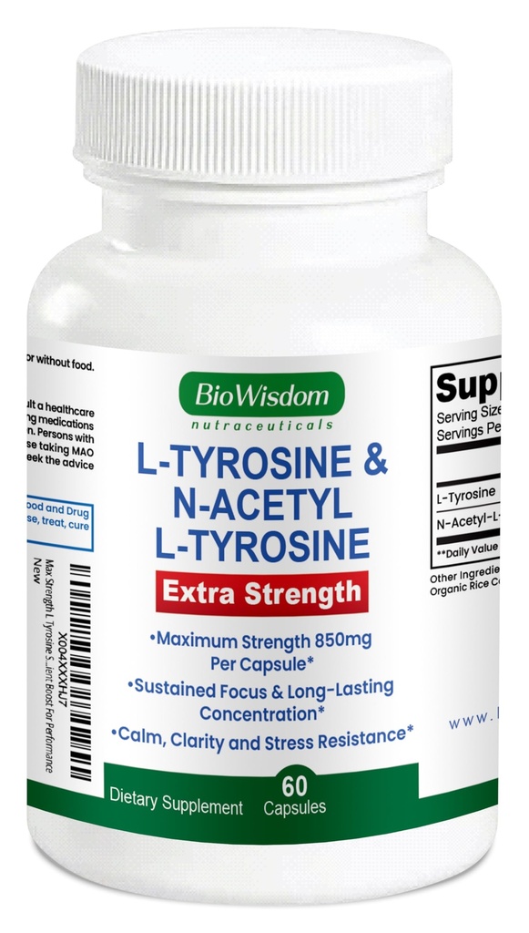 Max Strength L Tyrosin Supplement & N Acetyl L Tyrosin Peak Focus, Alertness, Konzentration, Körper & Geist Energie. L-Tyrosin 850mg pro 1 Kapsel. Ein gut aussehender Nährstoff-Boost für Leistung