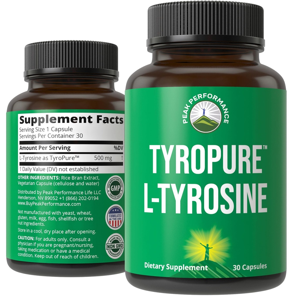 TyroPure L Tyrosin Ergänzung. Mehr Bioverfügbar, Reiniger Version von L-Tyrosine. Vegan, Naturally Fermented 500mg Kapseln für Psychische Klarheit, Dopamine. Mood Unterstützung für Frauen und Männer