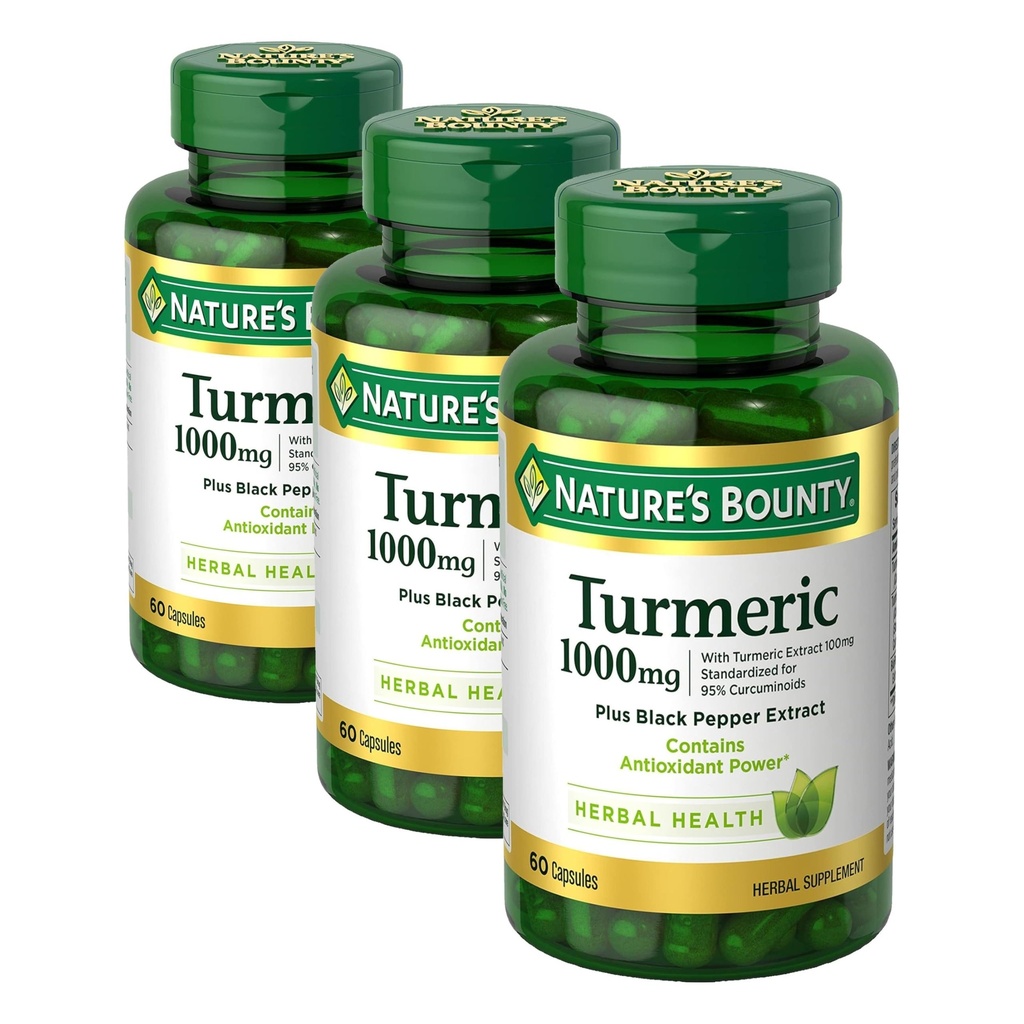 Natur Bounty Turmeric mit schwarzem Pfeffer Extrakt,Unterstützung Antioxidans Gesundheit,1000mg,60 Kapseln,(Pack von 3)