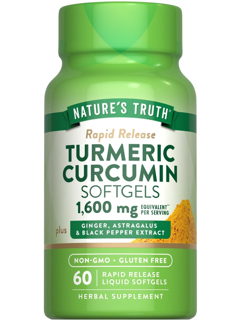 Natural's Truth Turmeric Curcumin Complex | 60 Softgels | con Ginger, Astragalus, & Black Pepper Extract | Non-GMO & Gluten Supplemento gratuito