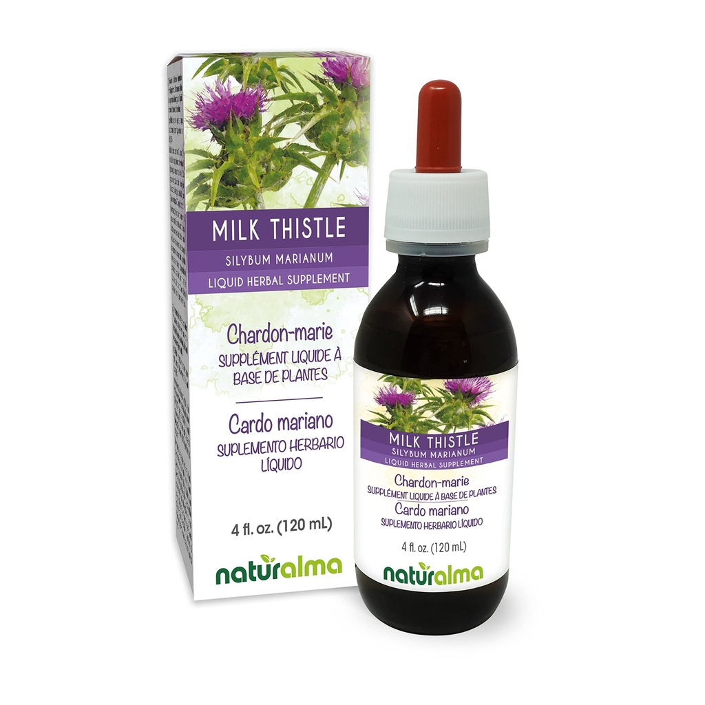 Naturalma Thistle de lait (Silybum marianum) Fruits et herbes Teinture sans alcool - 4 fl oz Extrait liquide dans les gouttes - Supplément à base de plantes - Vegan