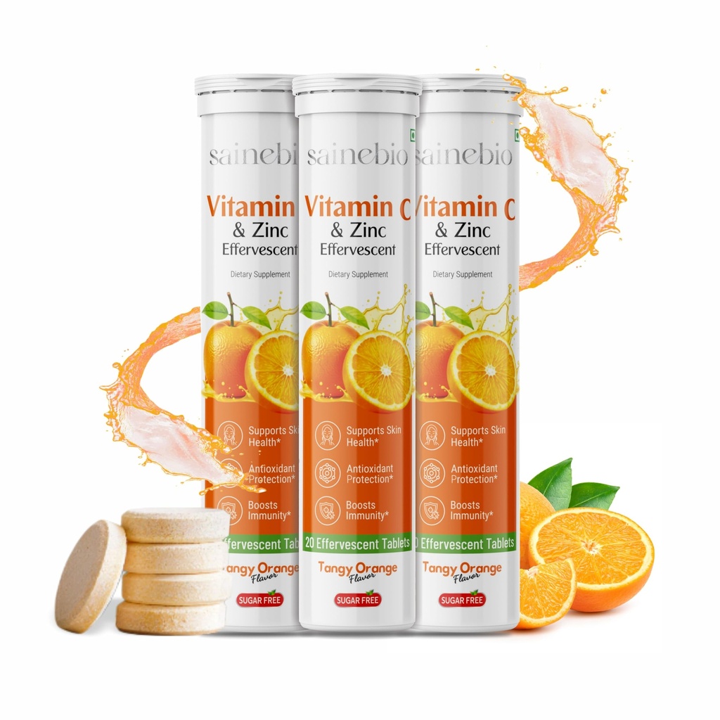 Vitamin C 1000mg & Zink 10 mg Effervescent Tablets – Immununterstützungsergänzung mit Tangy Orange Flavor – Boost Immunity, Energy & Antioxidant Protection – 60 Effervescent Tablets - Packung von 3