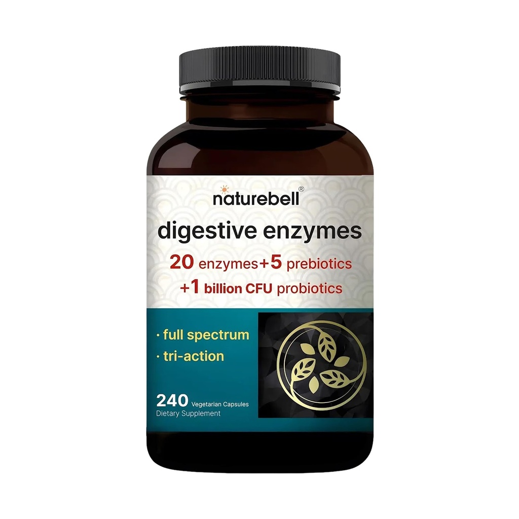NatureBell Digestive Enzymes - 240 capsule - Gut & Digestive Health Support Supplement* - con 20 enzimi, 5 prebiotici & 10-Strand Probiotic Blend