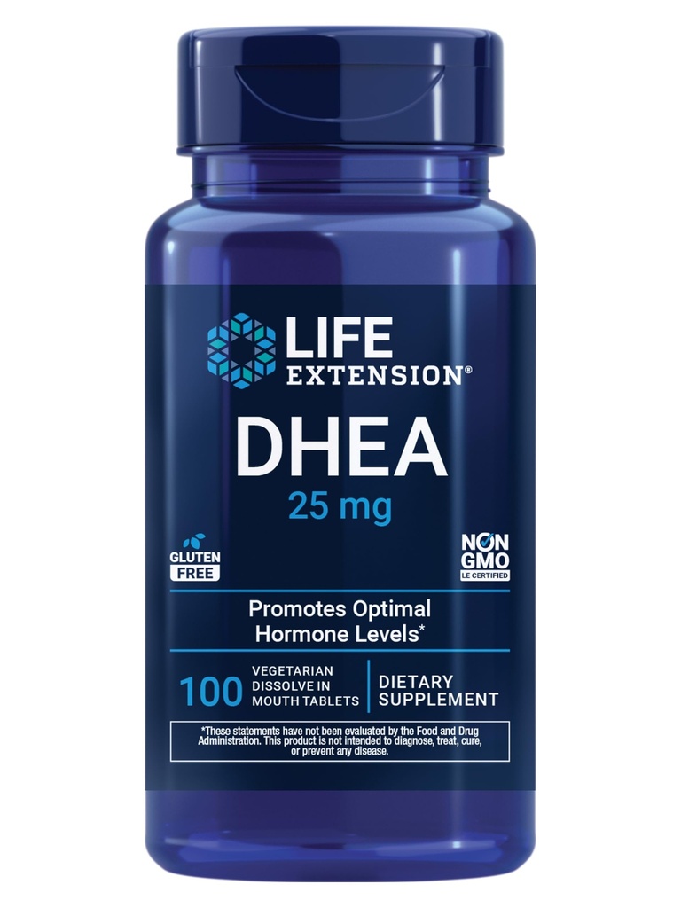 Lebensverlängerung DHEA 25 mg – Hormon-Balance-Ergänzung, Gedächtnis, Muskel-Gesundheit, Knochen-Gesundheit, Männer-Gesundheit, Frauen-Gesundheit, Gluten-Free, Non-GMO, Vegetarisch, 100 Lösungs-in-Mouth-Tabletten