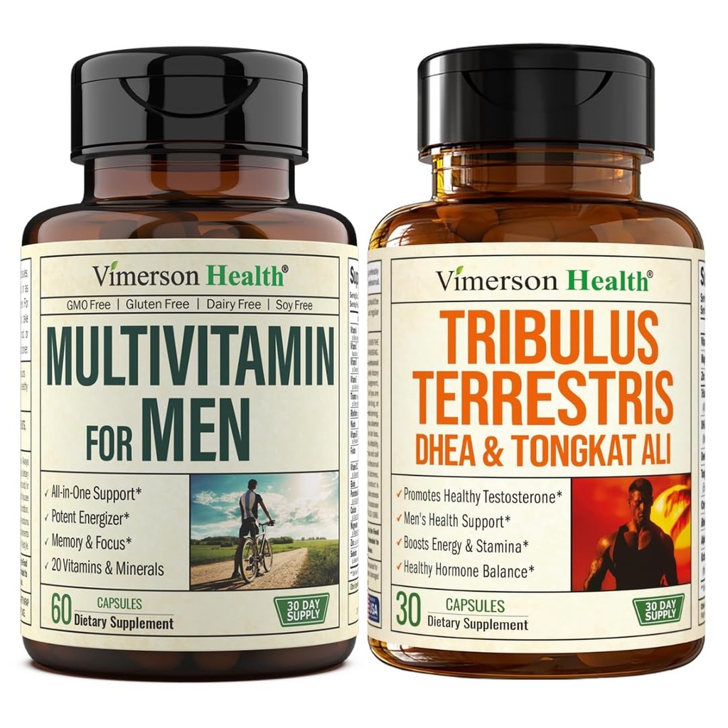 Multivitamine pour hommes et Tribulus Terrestris avec DHEA et Tongkat Ali – Ensemble complet de santé masculine pour l'énergie, la vitalité, l'équilibre hormonal et la performance d'entraînement
