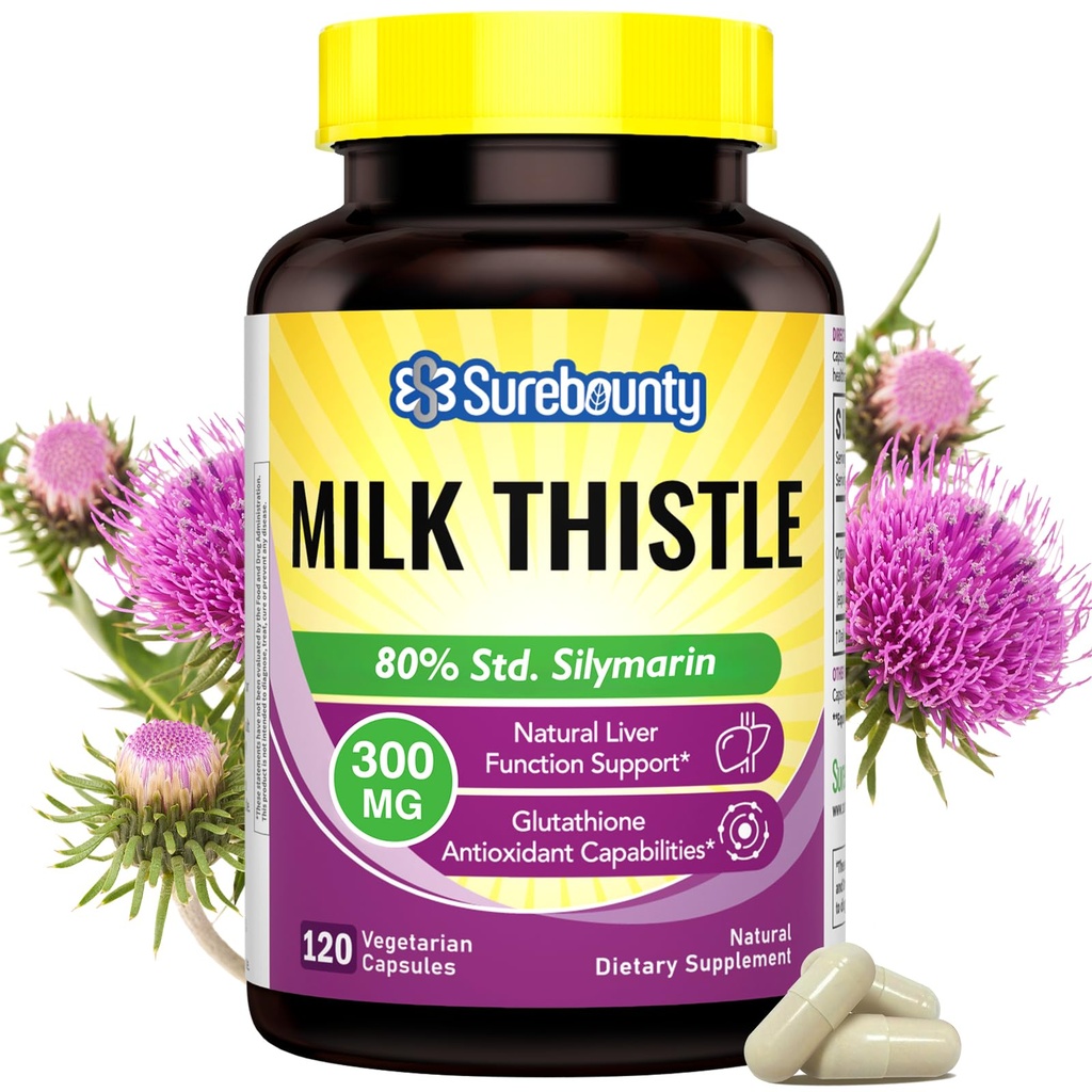 Thistle di latte, Estratto di semi concentrati, Detox di sostegno del fegato, Integratori di fegato grasso, Non OGM, No Gluten & Soy, 120 Caps Veggie, Alimentazione di 4 mesi