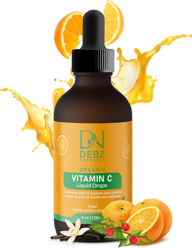 Organic Liquid Vitamin C Drops - Immune Support Supplement - Vegan - Made in USA - 4 oz - Convenient - Tasty