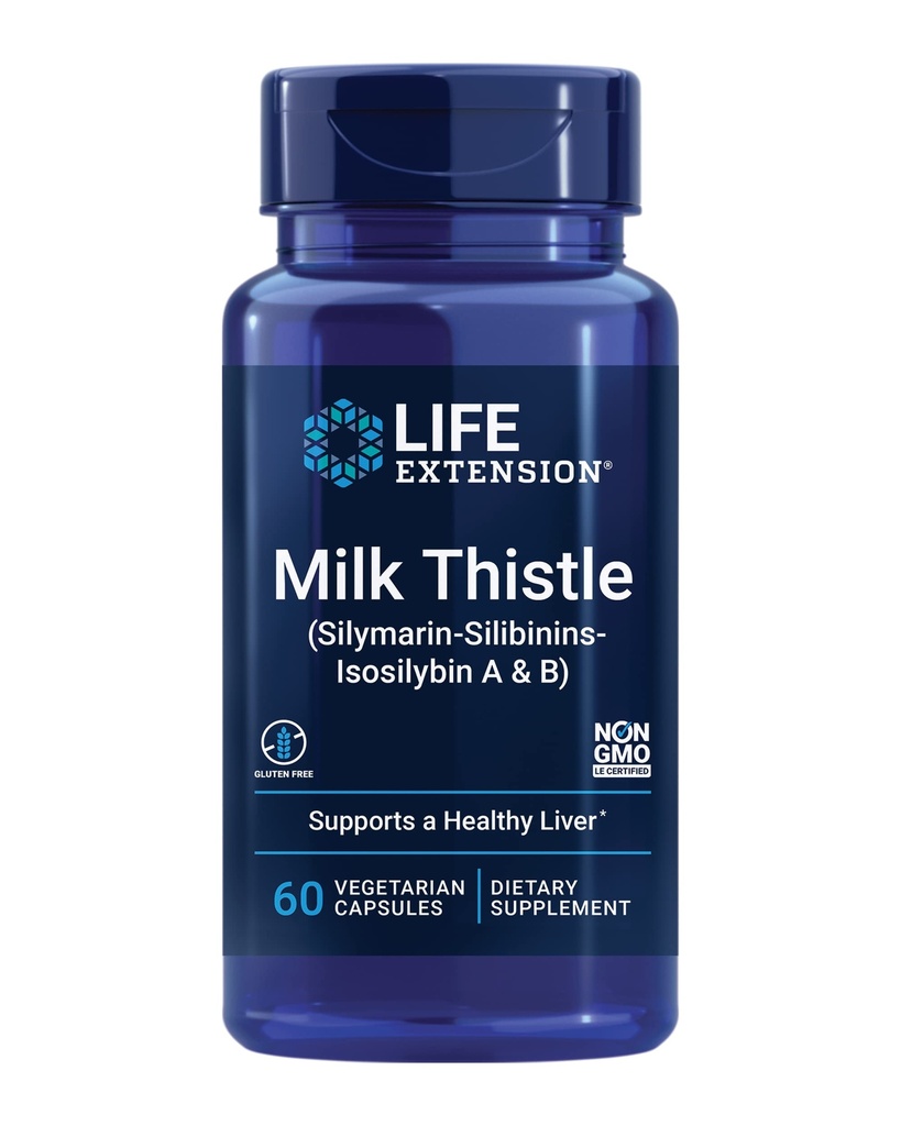 L'estensione della vita Latte Thistle, silymarin, silibinins, isosilybin A & B, fornisce il latte intero-spectrum benefici per la salute del fegato, non OGM, senza glutine, vegetariano, 60 capsule