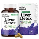 Wild & Organic Liver Detox Capsules - Milk Thistle, Dandelion Root, Turmeric Liver Cleanse Support - Silymarin Milk Thistle Supplement - 120 Vegan Capsules - 2-Monat Supply - Non-GMO