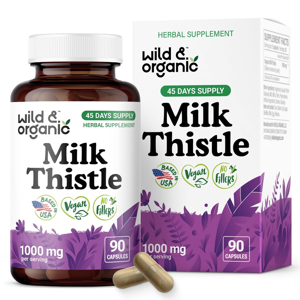 Estratto di cardo selvatico e biologico 1000mg - Integratori di disintossicazione del fegato - Polvere di cardo del latte di silimarin per la pulizia del fegato - 90 capsule vegane - alimentazione di 45 giorni - nessun filler, non OGM