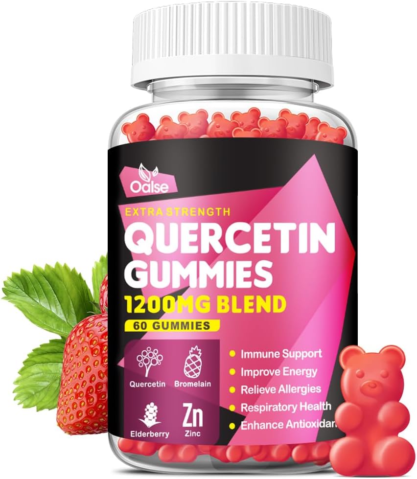 Quercetin Gummies 1200mg - Quercetin mit Vitamin C und Zink, Bromelain, Elderberry, Vitamin D3 - Quercetin Ergänzungen für Kinder und Erwachsene Immunität & Allergie-Unterstützung