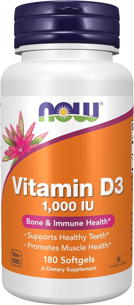 JETZT Lebensmittel, Vitamin D-3, Hohe Potenz, 1.000 IU, 180 Softgels