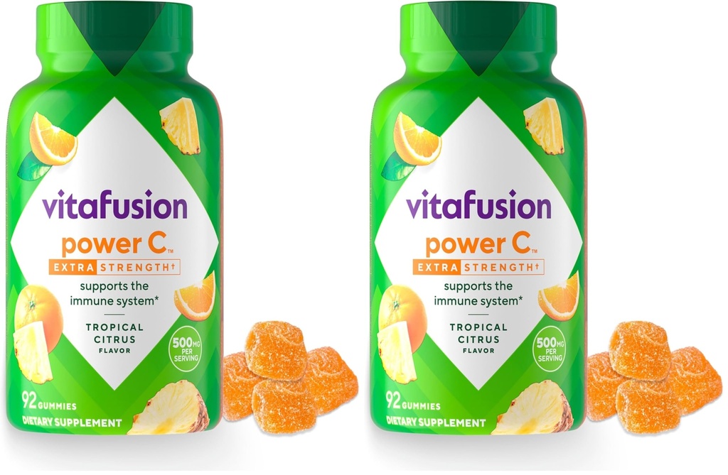 Vitafusion Extra Strength Power C Vitamines gommy, soutien immunitaire aux agrumes tropicaux (1) Vitamines, 92 Compte (paquet de 2)