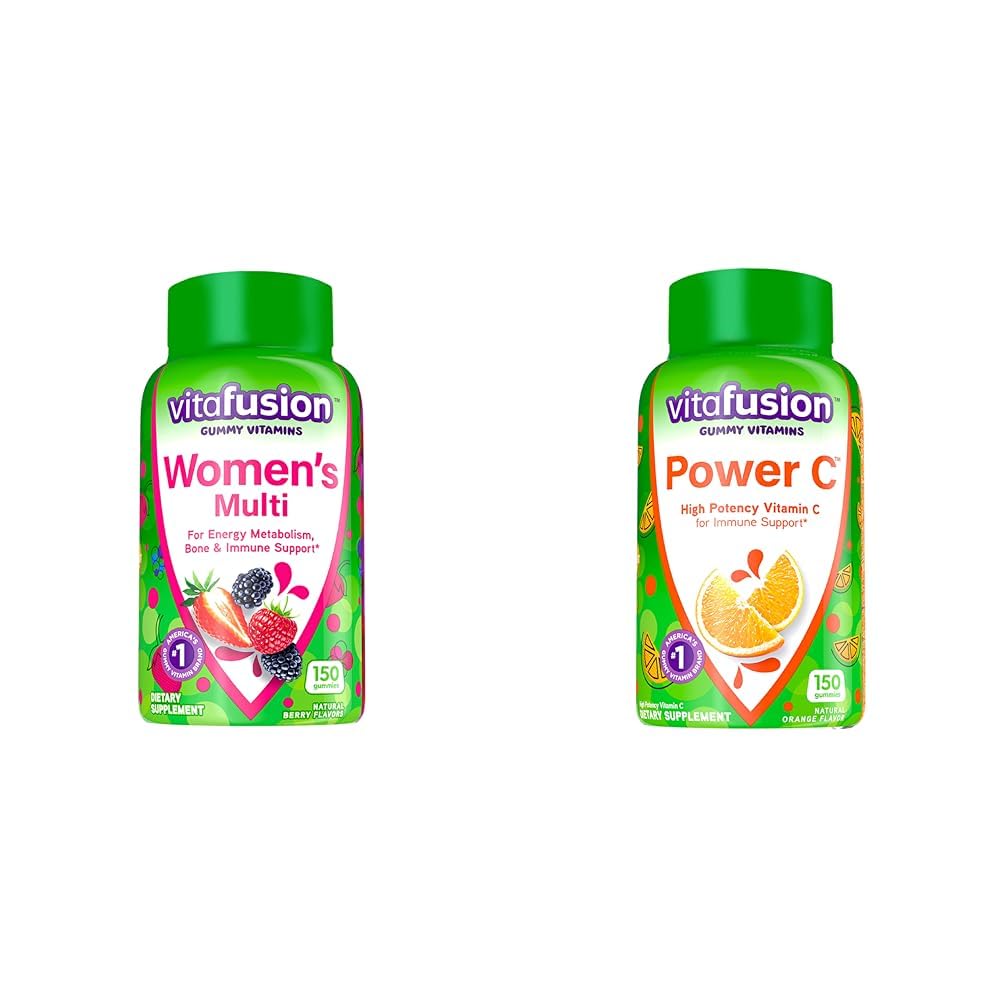 Vitafusion femmes Multivitamine Gummies & Power C Vitamine C Gummies pour le soutien immunitaire, Orange aromatisé, 282 mg Vitamine C, Amérique, Numéro 1 Gummy Vitamine Brand, 50 jours d'approvisionnement, 150 comte