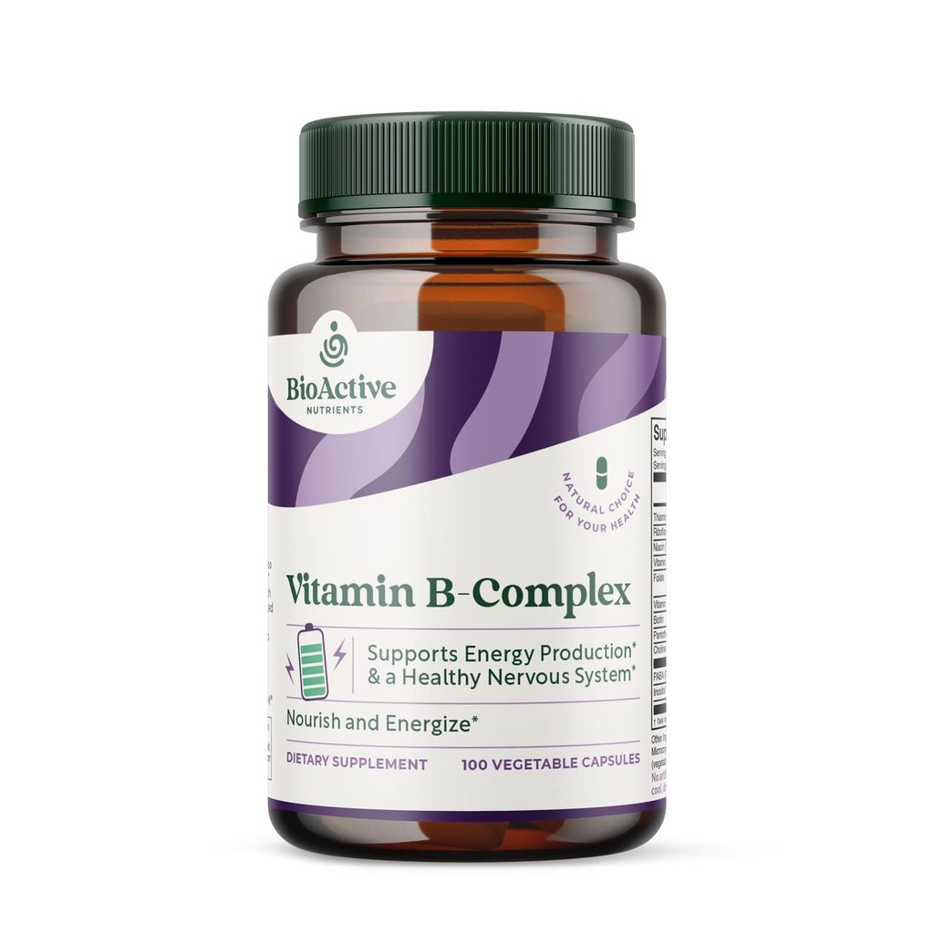 BIOACTIVE NUTRIENTEN Vitamin B Complex Nahrungsergänzung - 100 pflanzliche Kapseln - für Gesamtgesundheit