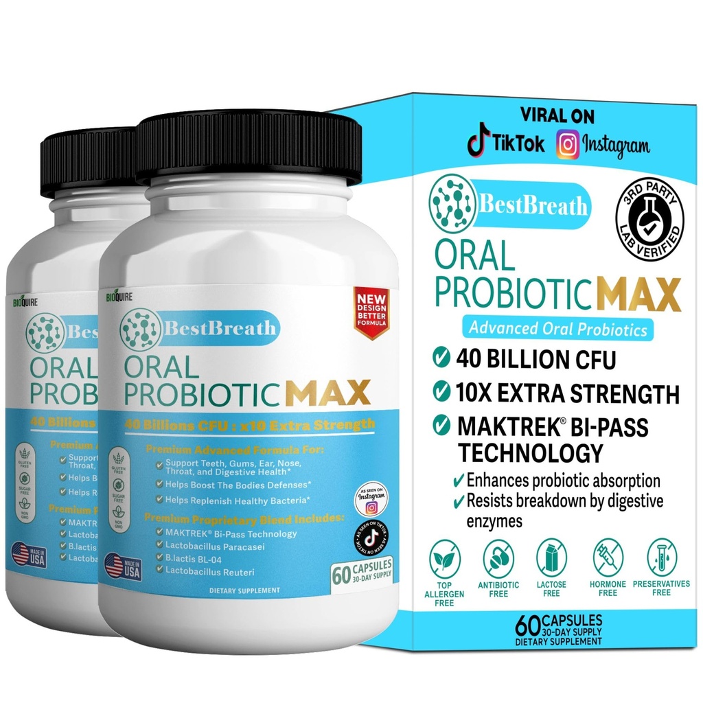 BestBreath Oral Probiotic MAX - 40 Billion CFU - Unterstützung für Zähne, Gums, Ohr, Nase, Throat & Digestive Health - 60 Kapseln (2)