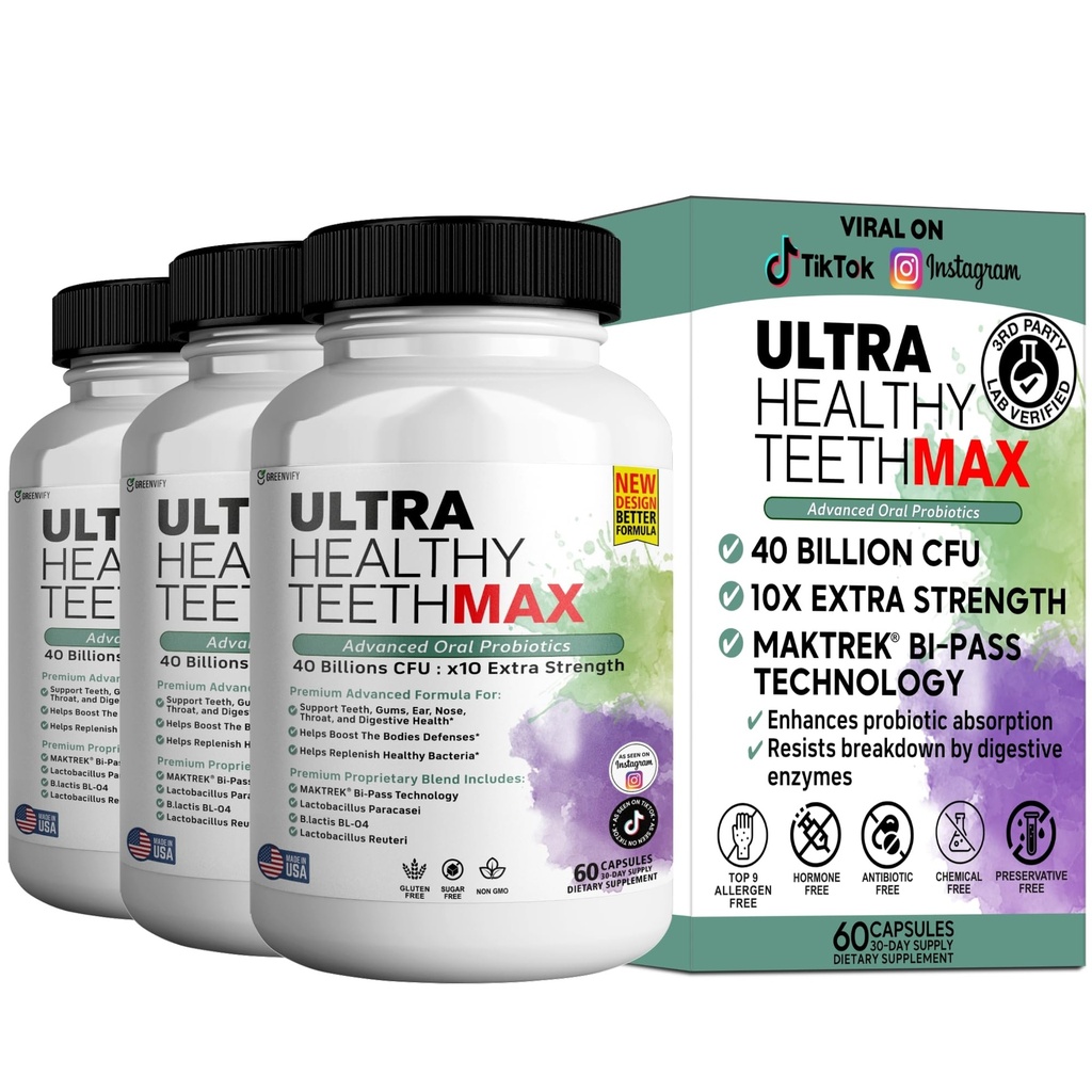 Supplément probiotique pour les dents ultra-sanitaires Max, 40 milliards d'UFC, 60 capsules, formule de santé buccodentaire avancée (3)
