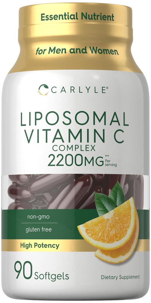 Carlyle Liposomal Vitamin C | 2200mg | 90 Softgel Kapseln | High Potency Complex Supplement | Non-GMO, Gluten Free Packaging Mai Vary