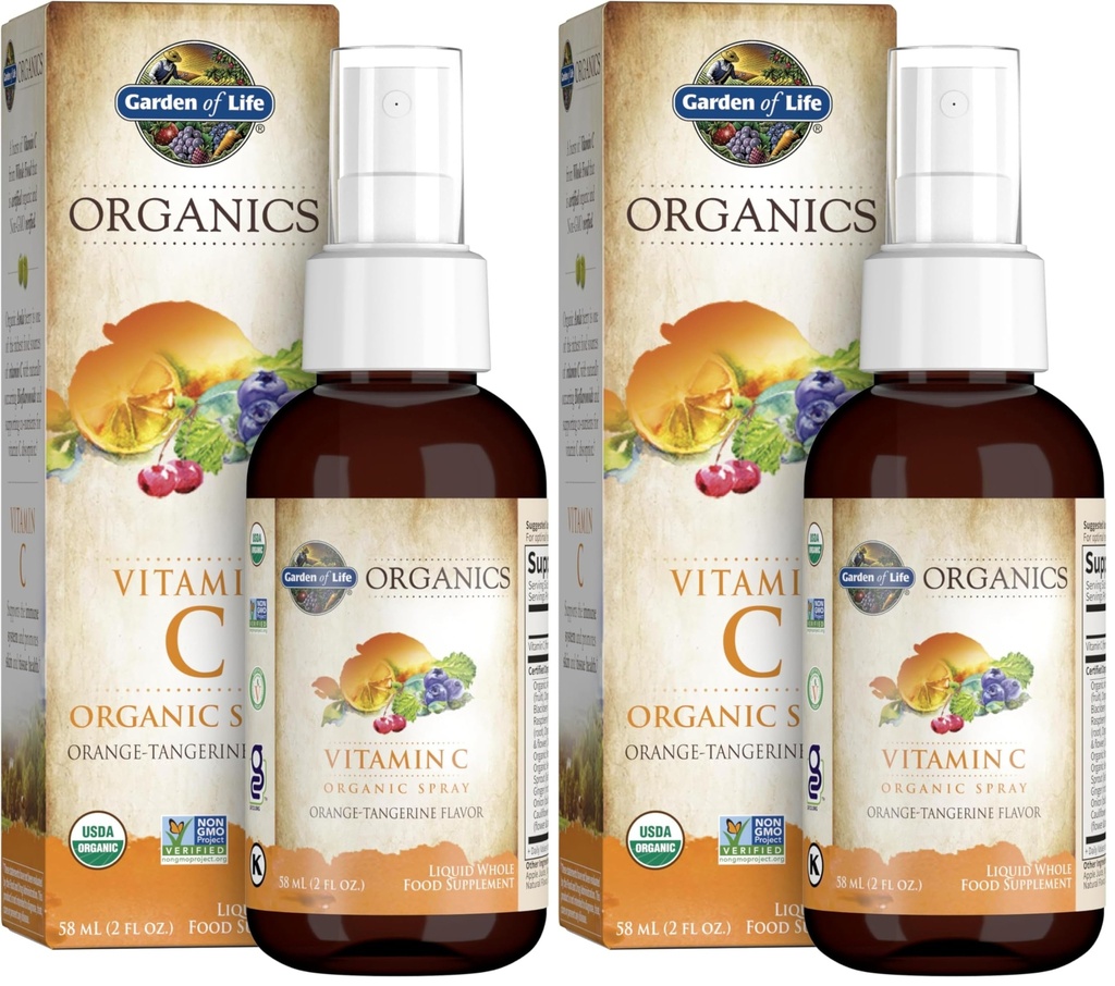 Garten des Lebens Bios Vitamin C Spray für Kinder und Erwachsene - Orange Tangerine,Vitamin C Supplement, Antioxidans für Immununterstützung und Hautgesundheit, 2 fl oz Flüssigkeitstropfen,(Pack von 2)