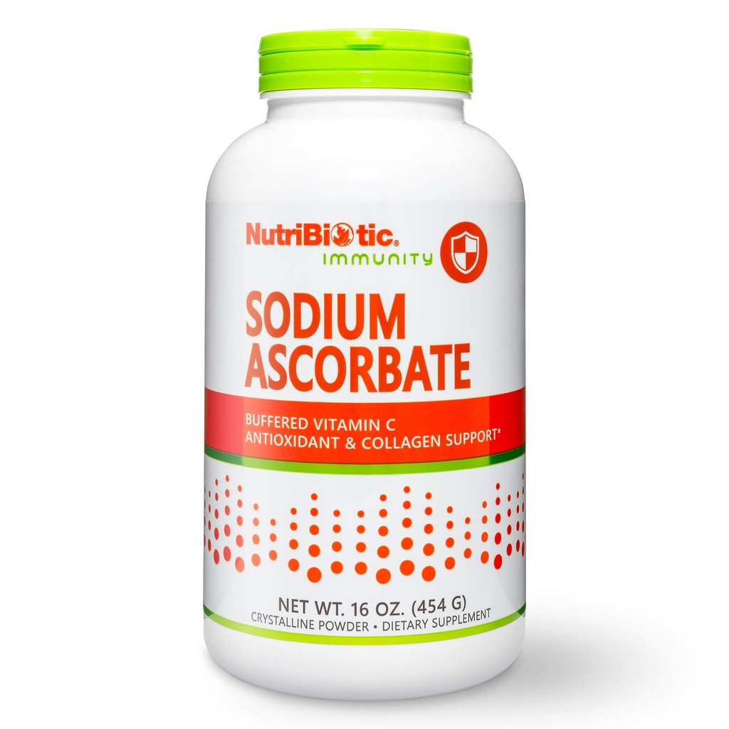 NutriBiotic - Natrium-Ascorbat-gepuffertes Vitamin C-Pulver, 16 Oz | Vegan, nicht-säurehaltig und leichter auf Verdauung als Ascorbinsäure | Essential Immun Support & Antioxidant Supplement | Gluten & GVO-frei