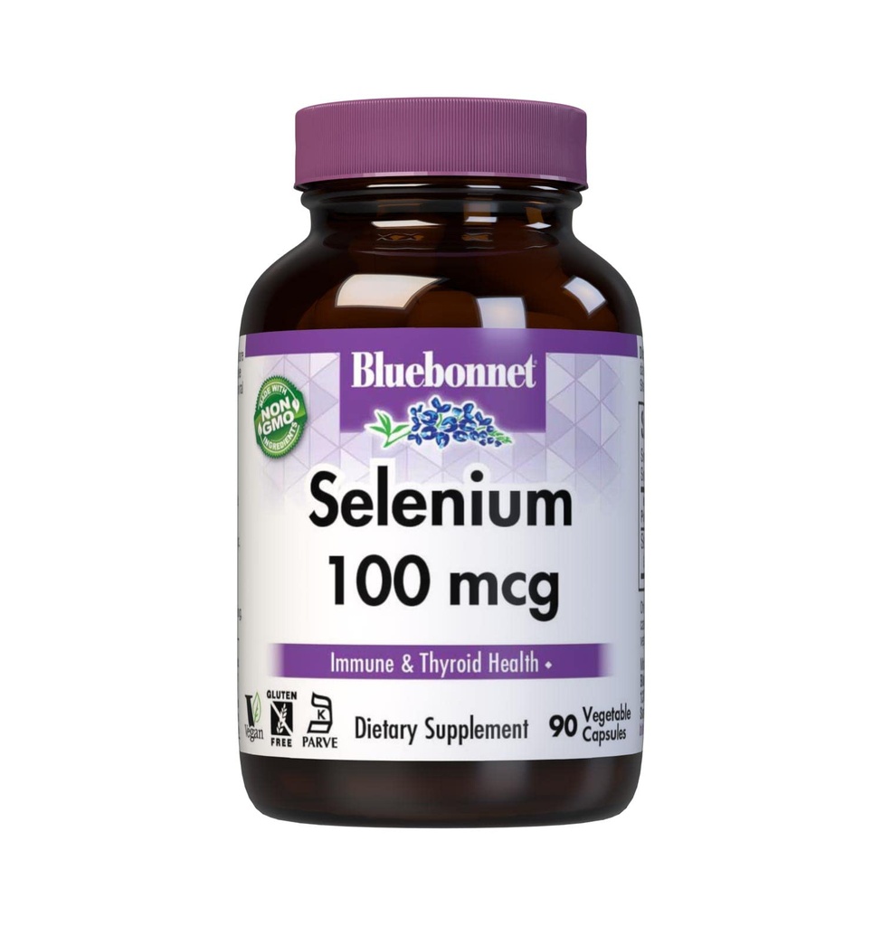 Bluebonnet Selen 100mcg Kapseln (L-Selenmethionin) - Potente antioxidative Unterstützung - Aminosäure-Komplex Selen-Ergänzung für Frauen und Männer - Vegan, nicht-GVO, glutenfrei - 90 Gemüsekapseln