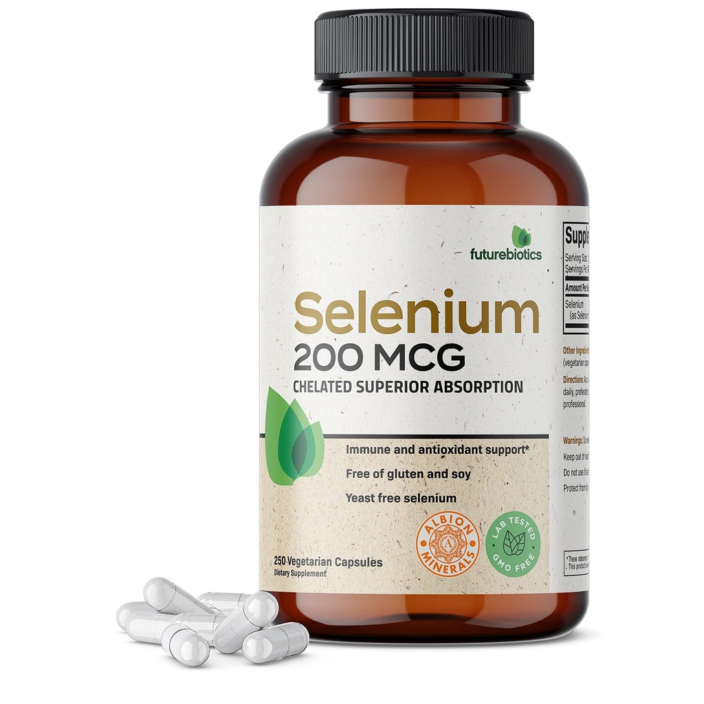 Zukunftsbiotika Selen 200 mcg - Selen-Aminosäure-Komplex - Essential Trace Mineral mit überlegener Absorption, Nicht-GVO, 250 Kapseln