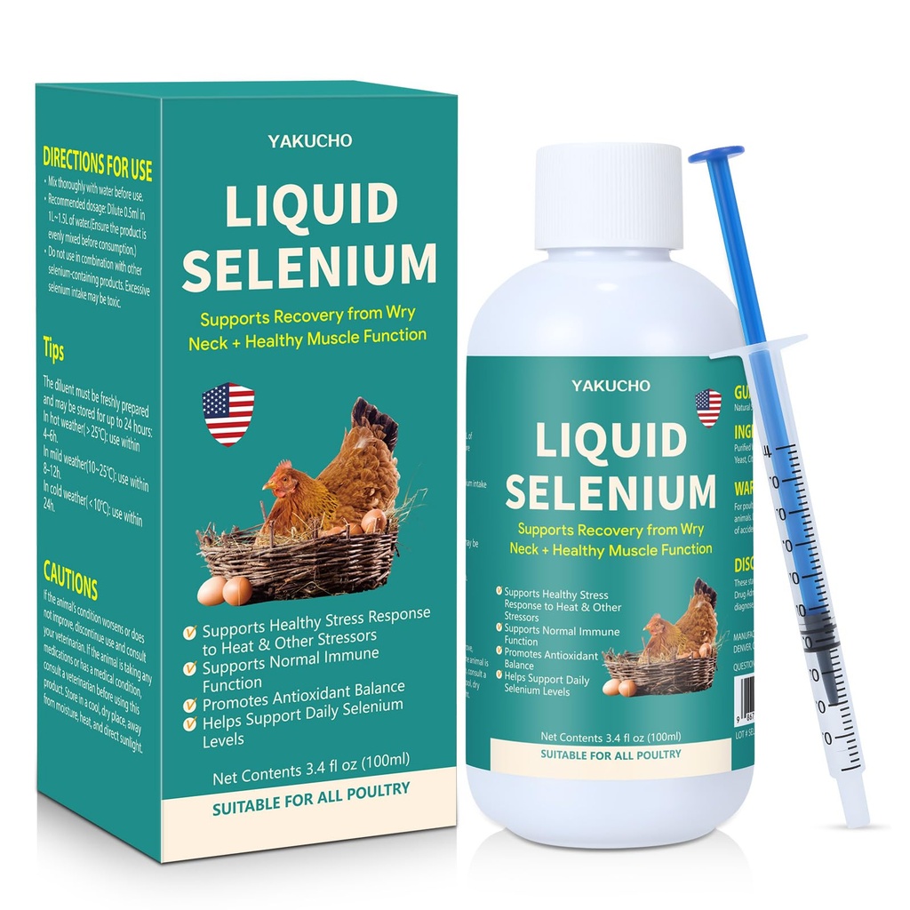 Flüssiges Selen für Geflügel unterstützt Muskelfunktion Stress Response Immune Balance Antioxidant Unterstützung Geeignet für alle Geflügel 3.4 fl oz