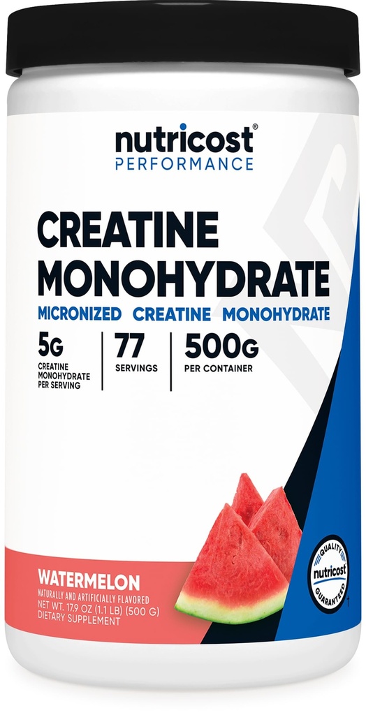 Nutricost Creatine Monohydrate Pulver (Watermelon, 500 Gramm) - Micronized Creatine Supplement - Vegan, Non-GMO, Glutenfrei