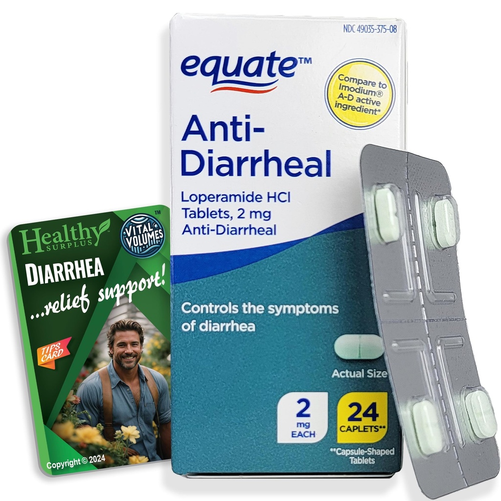 Gesunder Überschuss Equate Anti-Diarrhoal Loperamid HCI 2 mg 24 Caplets und Vital Volumes Tipps Karte
